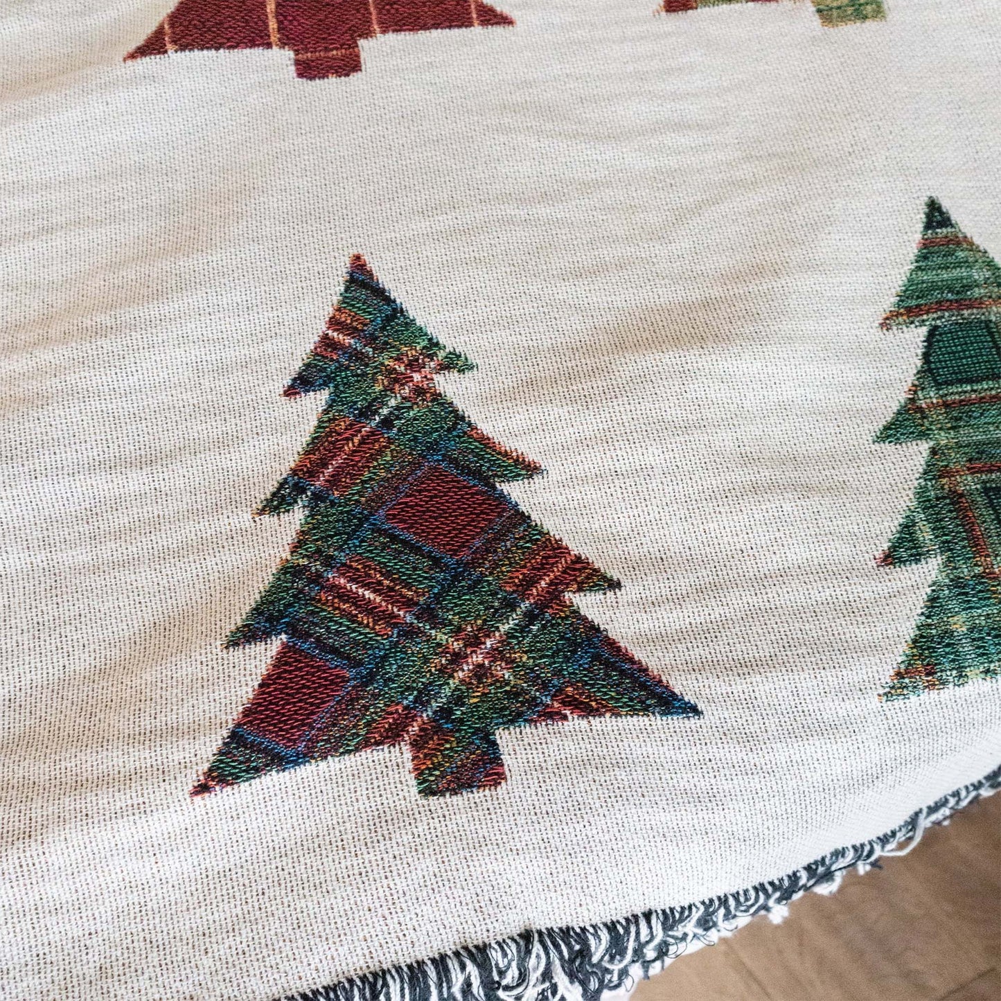 Plaid Christmas Trees Woven Blanket