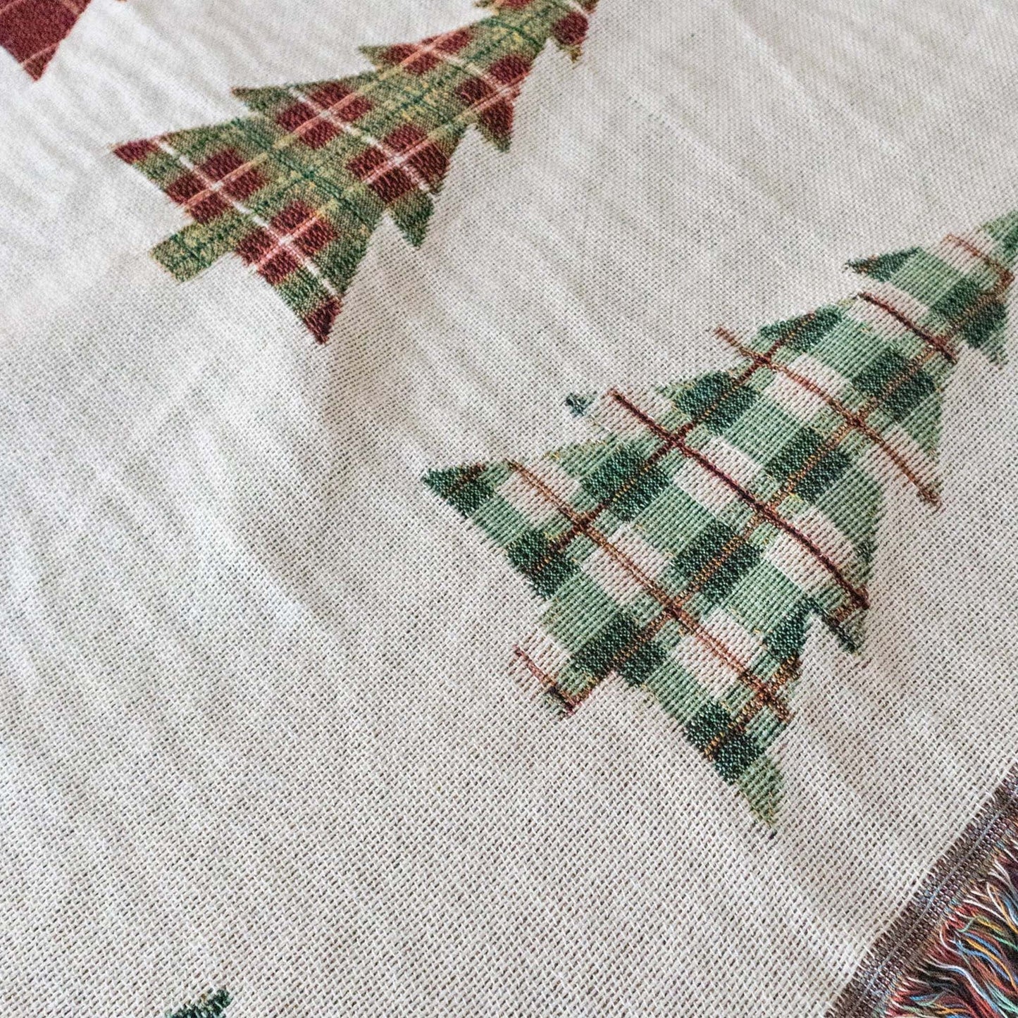 Plaid Christmas Trees Woven Blanket