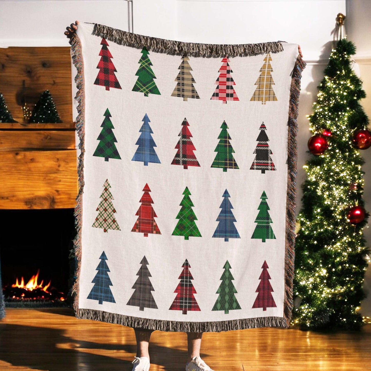 Plaid Christmas Trees Woven Blanket